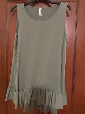 Zenana Outfitters Olive Green Sleeveless Ruffle-Hem Tank